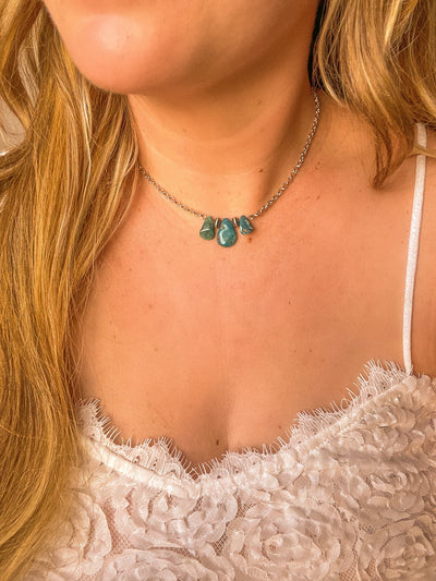 Turquoise Teardrop and Sterling Silver Saucer Necklace