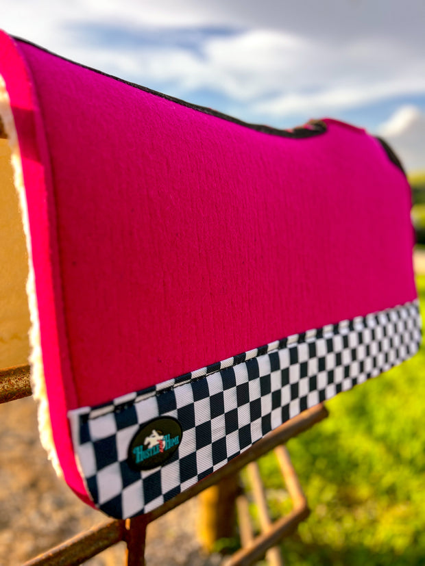 Pink Checks Out Wool Saddle Pad