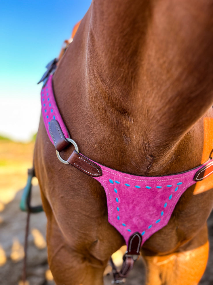 Turquoise on Pink BuckStitch Betty Bikini Breast Collar