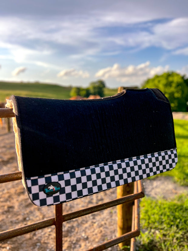 Black Checks Out Wool Saddle Pad