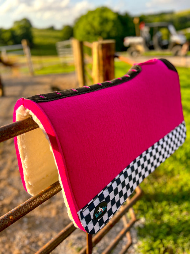Pink Checks Out Wool Saddle Pad