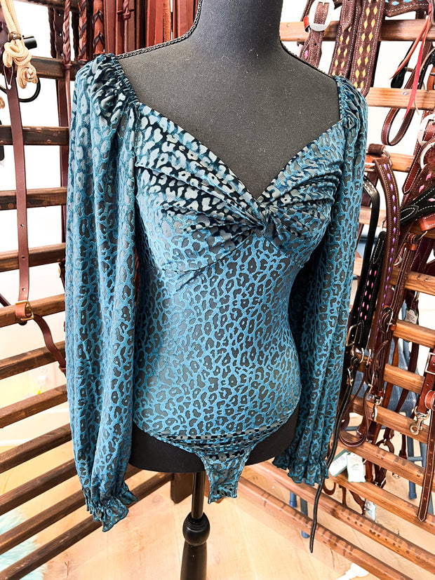 *BC* New Deep Green Leopard Velvet bodysuit size medium