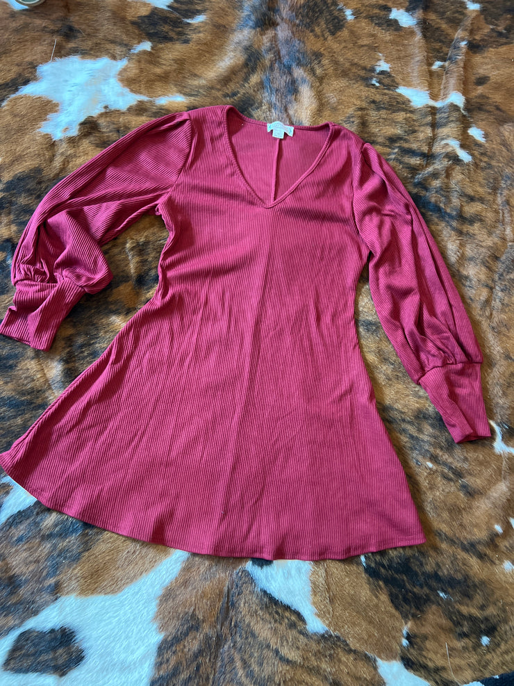 *BC* Medium Ribbed Merlot Boutique Dress