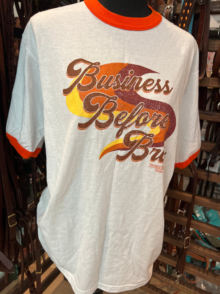 *BC* NEW Thunderbird Brand “Business Before Bros” Ringer Tee size Large