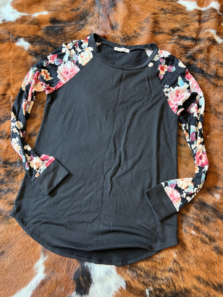 *BC* Small Black Floral Sleeve top