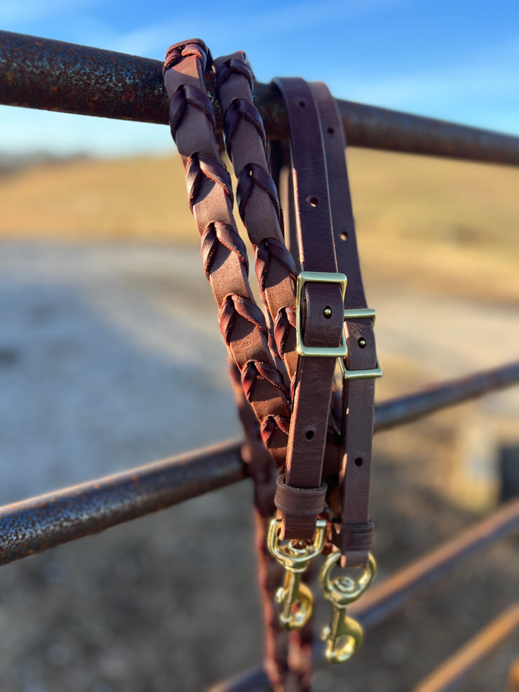 Dark Oil Laced Leather Barrel Reins