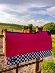 Pink Checks Out Wool Saddle Pad