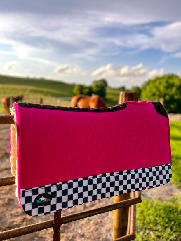 Pink Checks Out Wool Saddle Pad