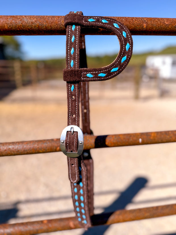 Turquoise Blue on Chocolate BuckStitch Headstall
