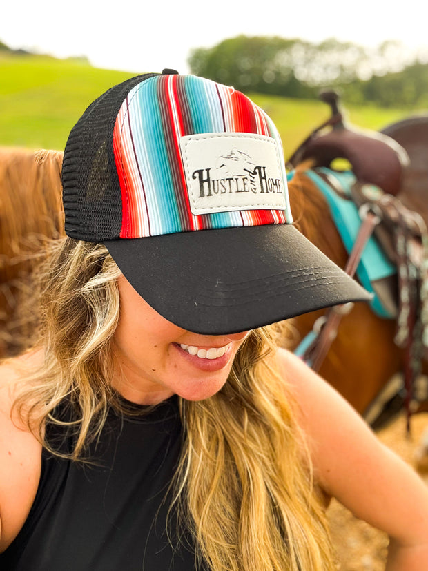 Turquoise and Red Serape Logo Cap
