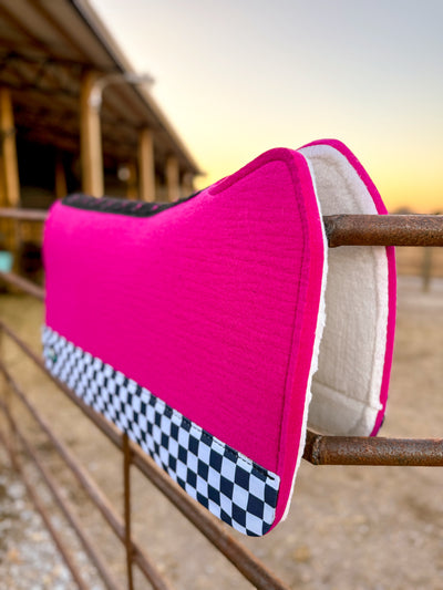 Pink Checks Out Wool Saddle Pad (Open Front)