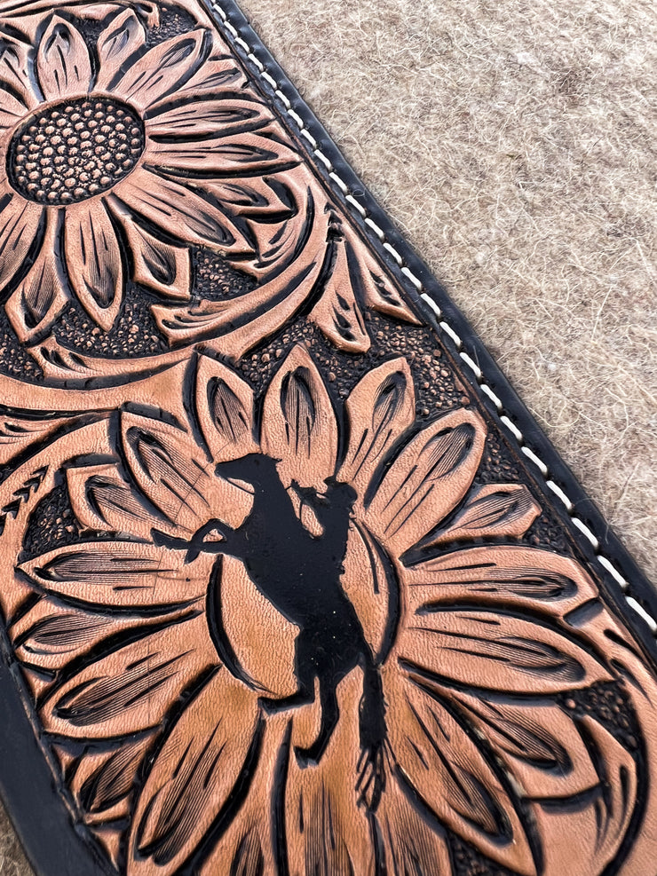 Sunflower Hand Tooled Tan Wool Saddle Pad 30x30