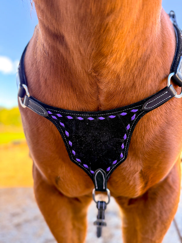 Purple on Black BuckStitch Betty Bikini Breast Collar