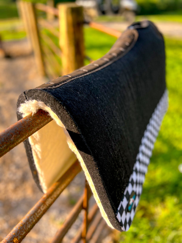 Black Checks Out Wool Saddle Pad