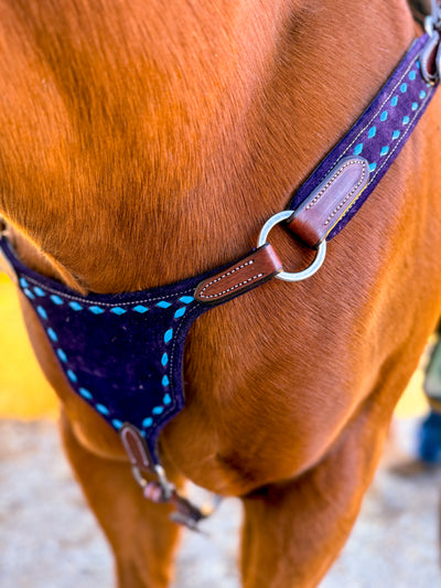 Turquoise Blue on Berry Purple BuckStitch Betty Bikini Breast Collar