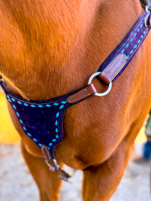 Turquoise Blue on Berry Purple BuckStitch Betty Bikini Breast Collar