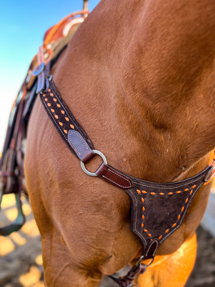 Sunrise Orange on Chocolate BuckStitch Betty Bikini Breast Collar