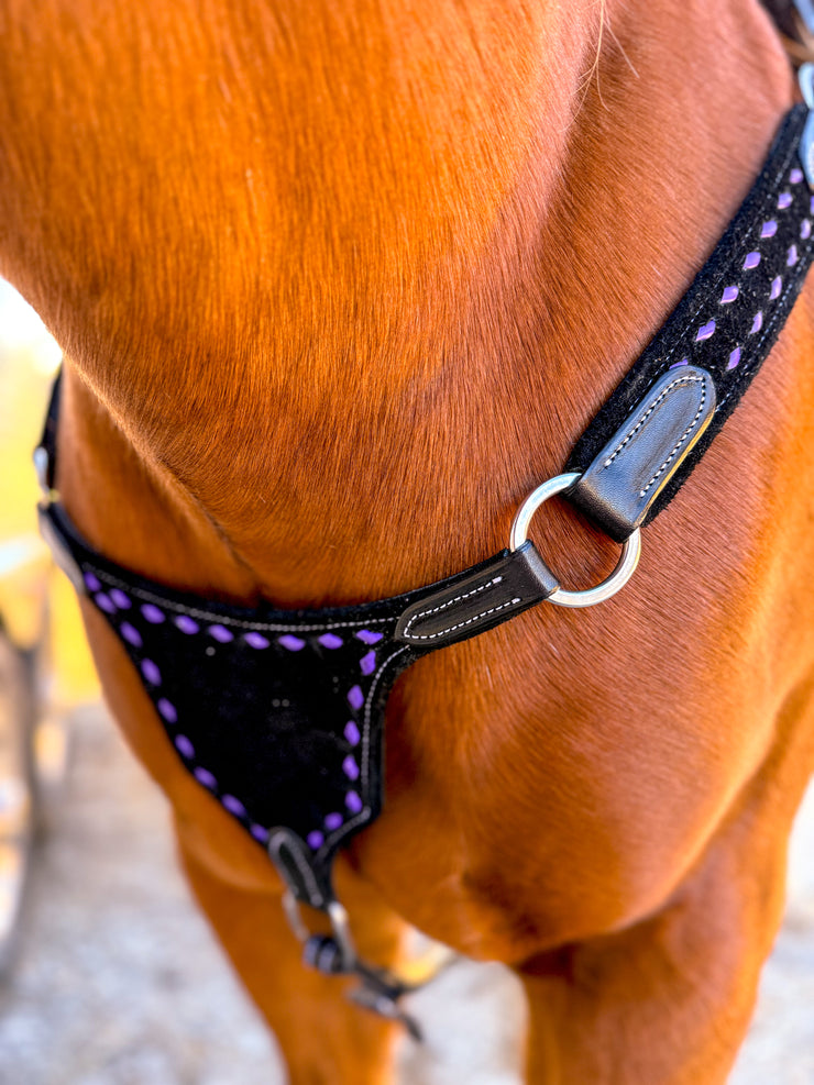 Purple on Black BuckStitch Betty Bikini Breast Collar