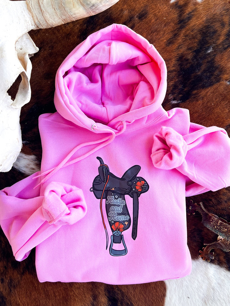 Saddle Secrets Hoodie (black on pink)