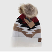 White Aztec Pom Beanie