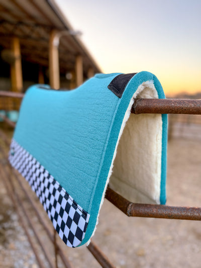 Turquoise Checks Out Wool Saddle Pad