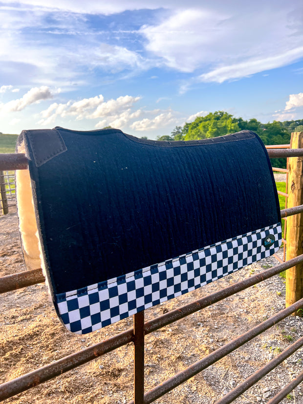 Black Checks Out Wool Saddle Pad