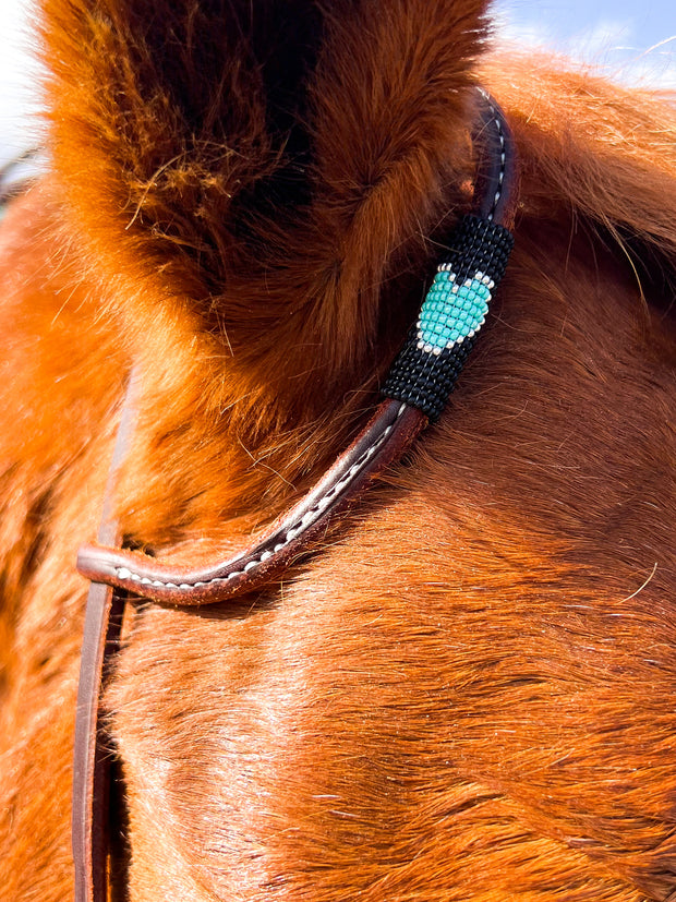 Turquoise Heart *Mini* Beaded Headstall