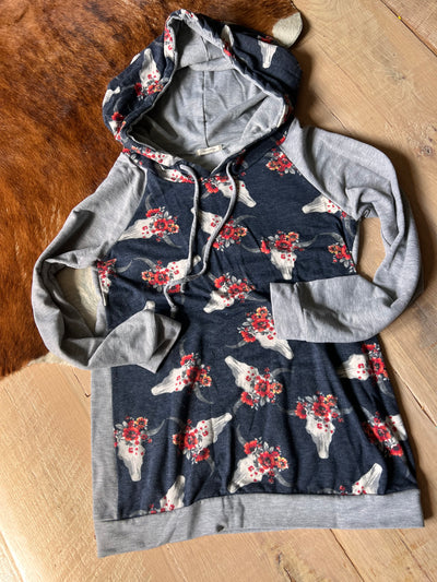 *BC* Small Longhorn skull print hoodie