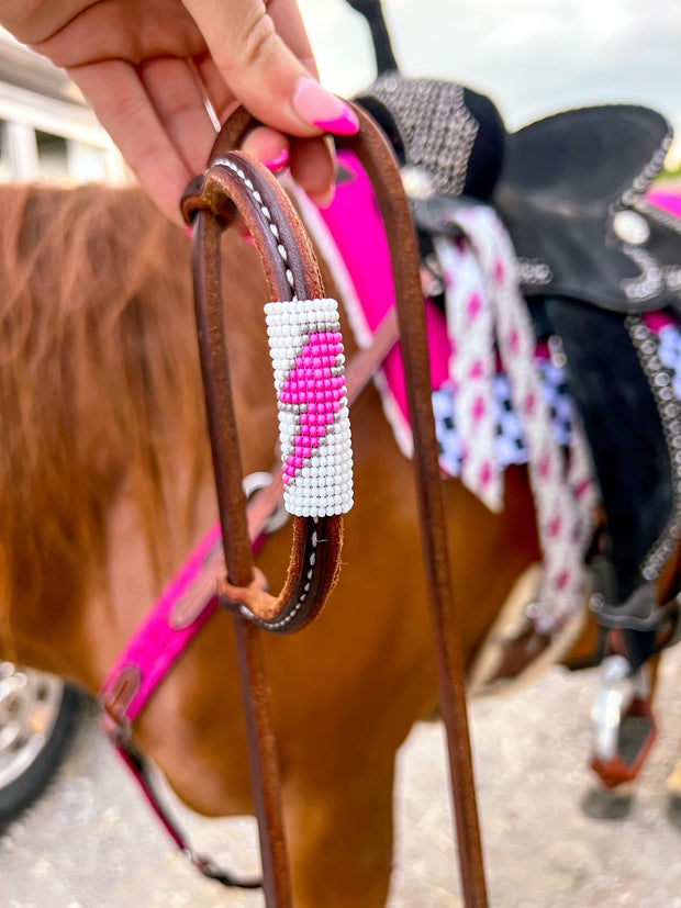 Pink Bolt *Mini* Beaded Headstall