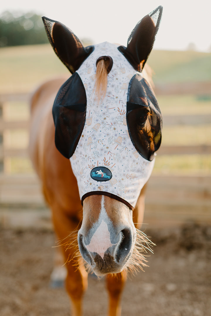 Masque Anti-Mouches Et UV Woof Wear Ride On Fly – Noir/Turquoise, Tissu 3D Respirant, Protection 60% UV – Pour Chevaux