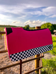 Pink Checks Out Wool Saddle Pad