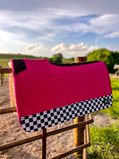 Pink Checks Out Wool Saddle Pad