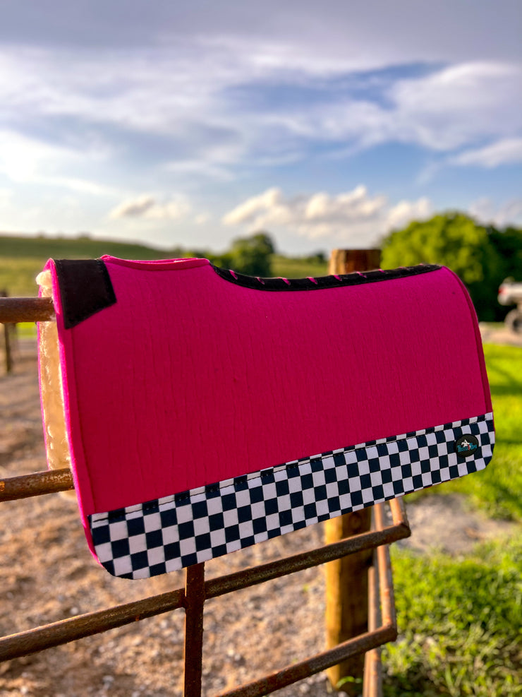 Pink Checks Out Wool Saddle Pad