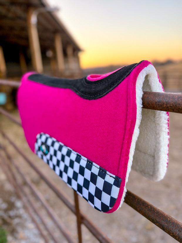 Pink Checks Out Pony Contoured Felt Top/Fleece Lined Saddle Pad