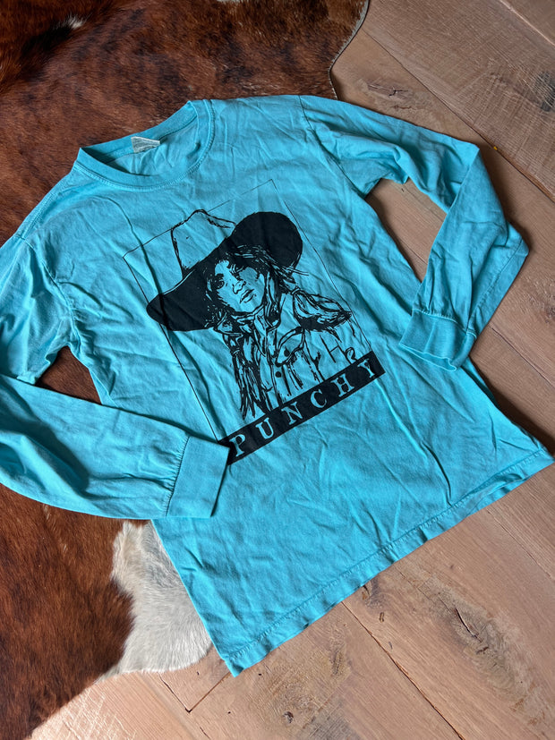 *BC* Small Turquoise “Punchy” Long sleeve tee