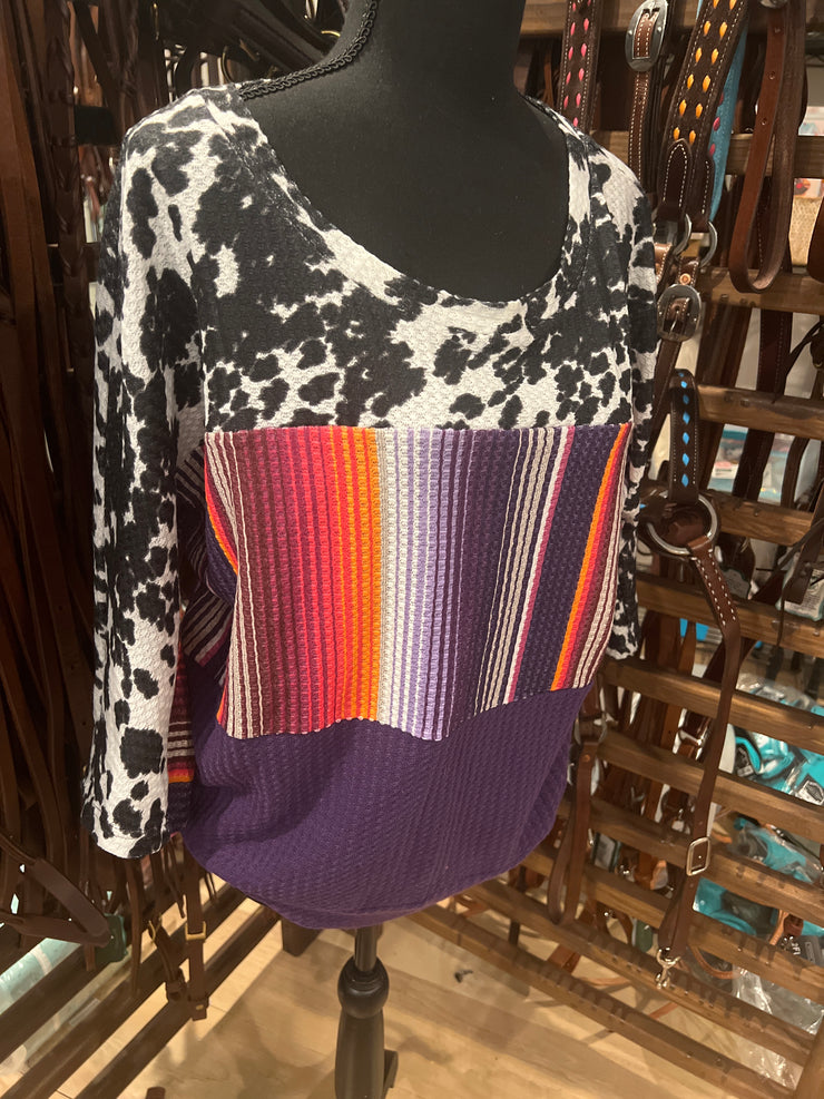 *BC* NEW medium Cowprint/Serape top