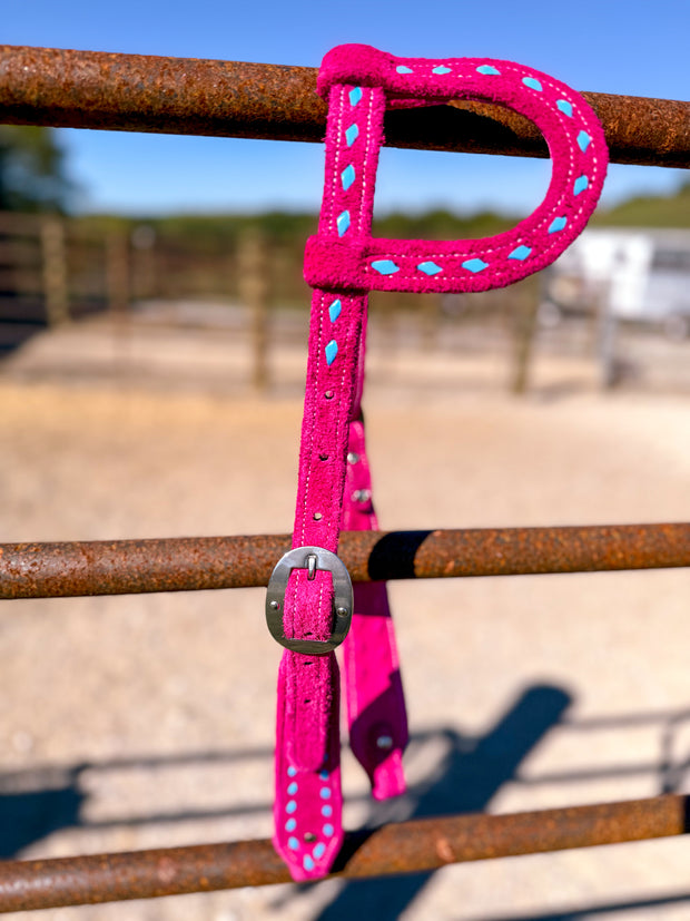 Turquoise on Bar-B Pink BuckStitch Betty Headstall