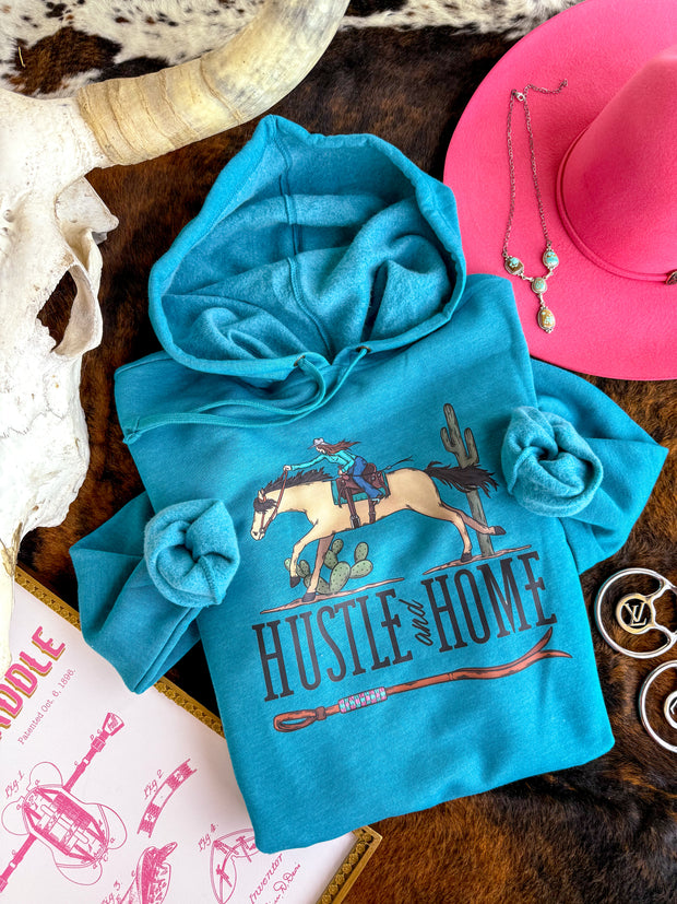 Buckskin and Brunette Logo Pocket Hoodie (ocean heather)