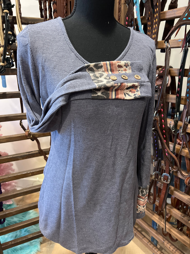 *BC* Denim Gray Thermal top with cuff detail size large