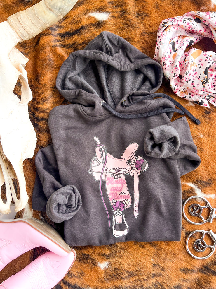 Saddle Secrets Hoodie (pink on charcoal)