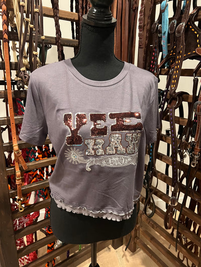 *BC* NEW cropped sequin yee haw tee size medium